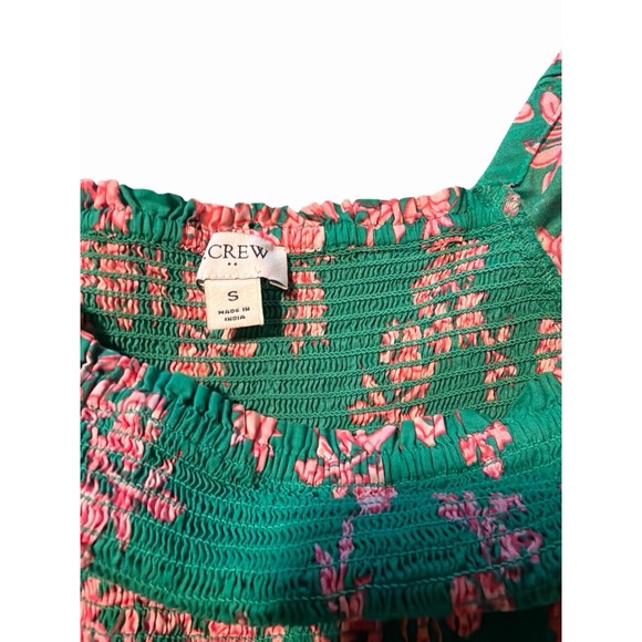 J. Crew Floral Smocked Midi Dress Green & Pink Puff Sleeve Cottagecore Boho - Picture 6 of 8